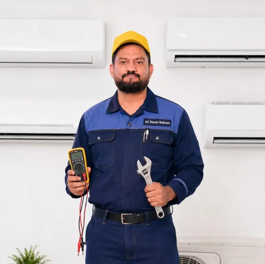 Muhammad Imran, Senior AC Technician and Founder of AC Repair Bahrain, holding a multimeter and wrench