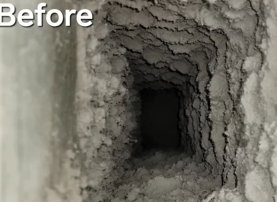 Dust and debris caked inside AC vent before professional cleaning in Bahrain