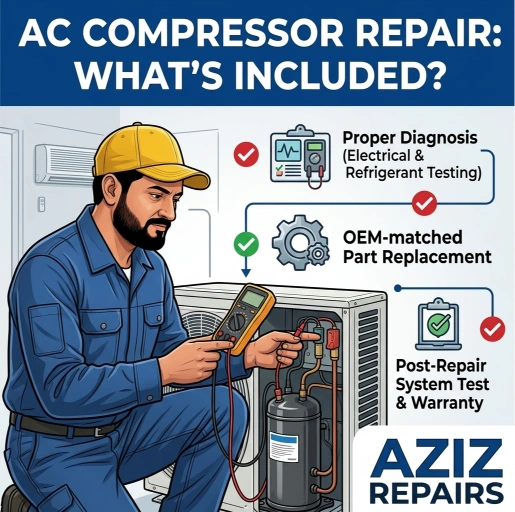 Overview of what is included in a professional AC compressor repair in Bahrain, from diagnosis to the final working test